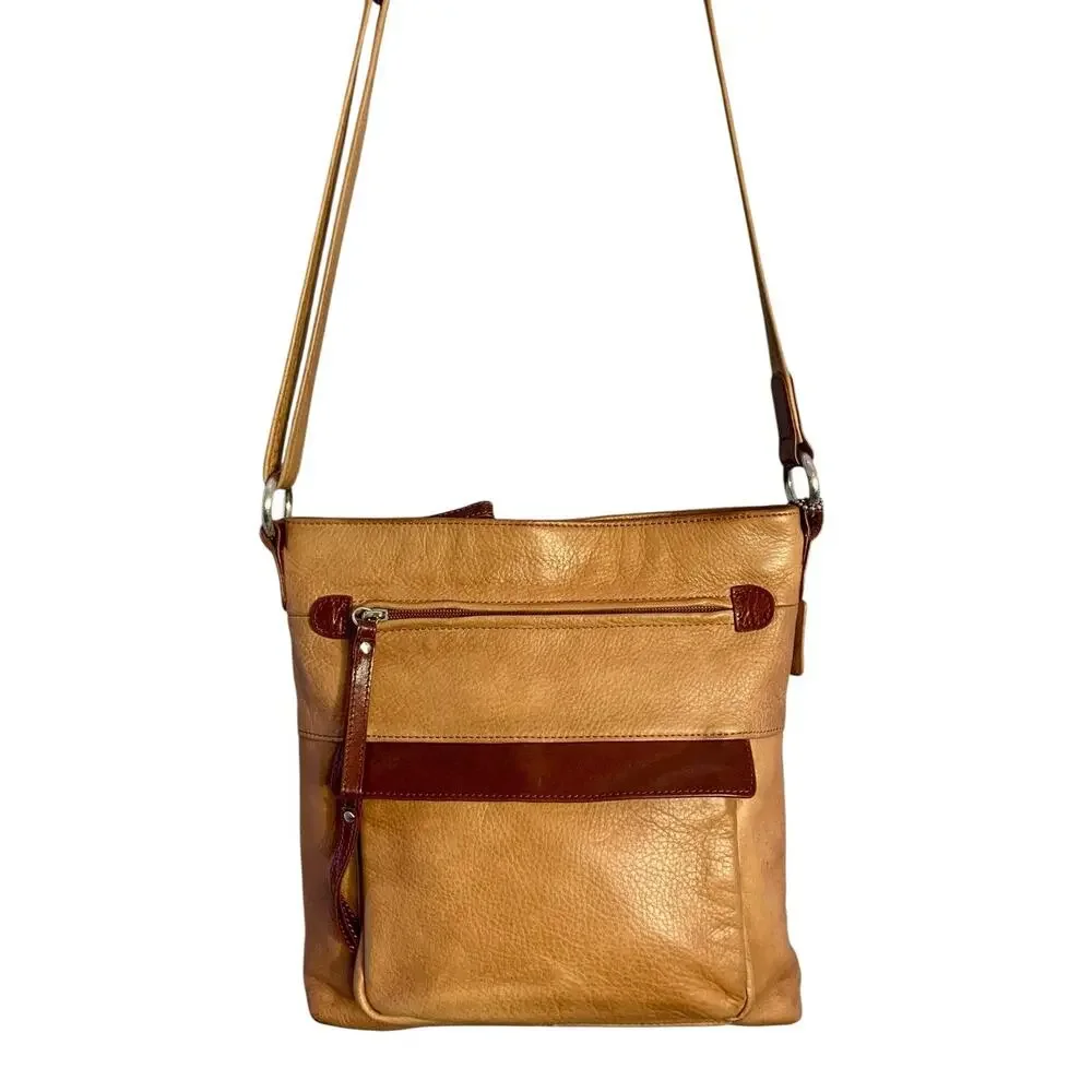 Osgoode Marley Crossbody Leather Shoulder Bag, Tan and Coffee, Slim, Adjustable